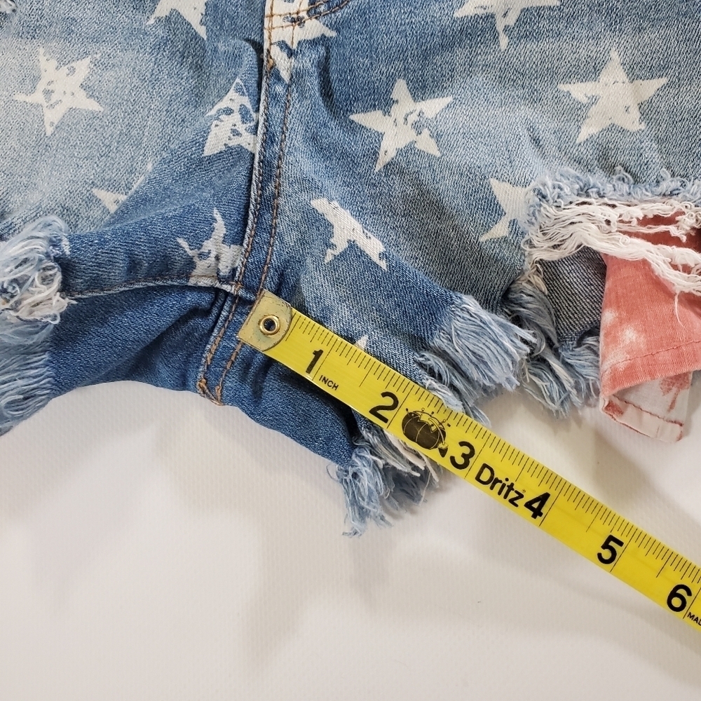 2068 * No Boundaries Star Print Denim Shorts Blue White Red Size 3 Juniors - Picture 8 of 10